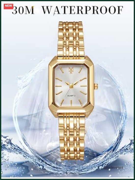 Women\'s Quartz Wrist Watch Gold Steel Strap Rectangle Dial Casual main image 4